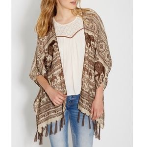 NEW maurices fringe elephant kimono L/XL